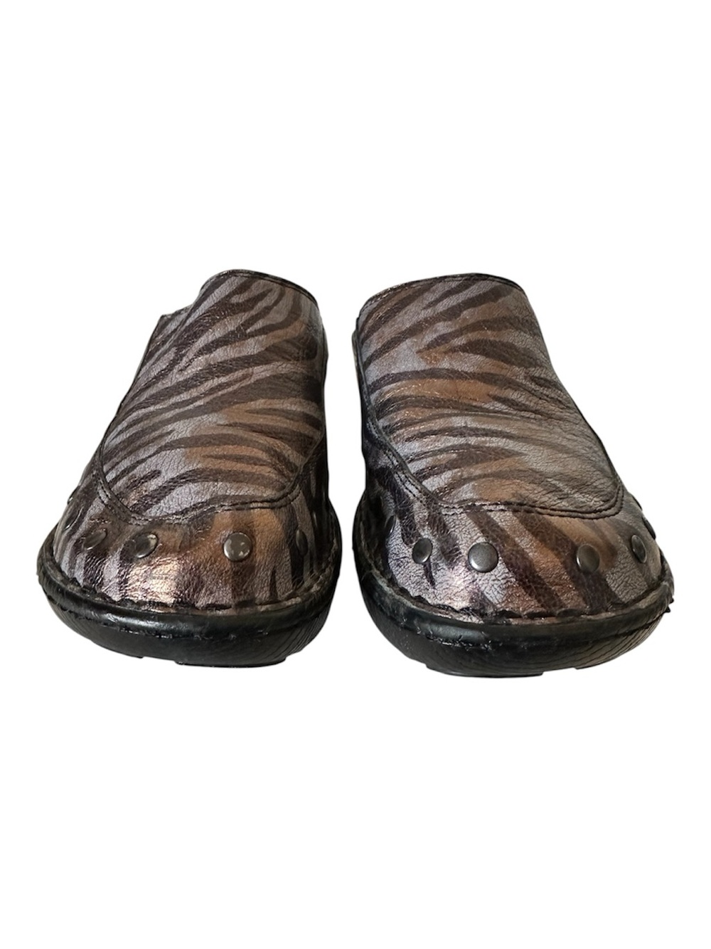 Born Wedge Metallic Brown Zebra Print Leather Clog Mules 9 (40.5) - Picture 7 of 11
